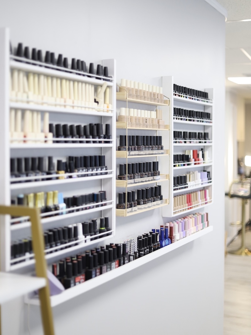 Wall display of gel polish colors at Nail Mania